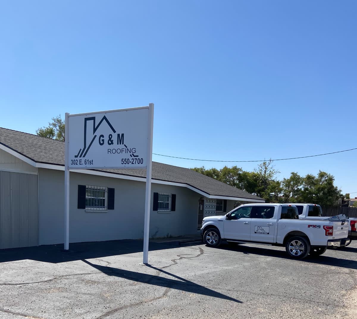 The G&M office and sign on 61st Street in Odessa, a company truck out front.